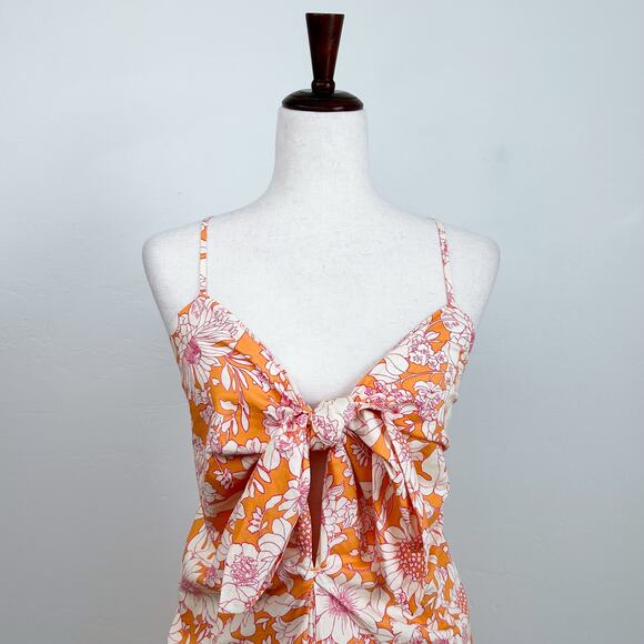 J. Crew Tie-Front Strappy Orange Floral Midi Dress NWT - Picture 6 of 11